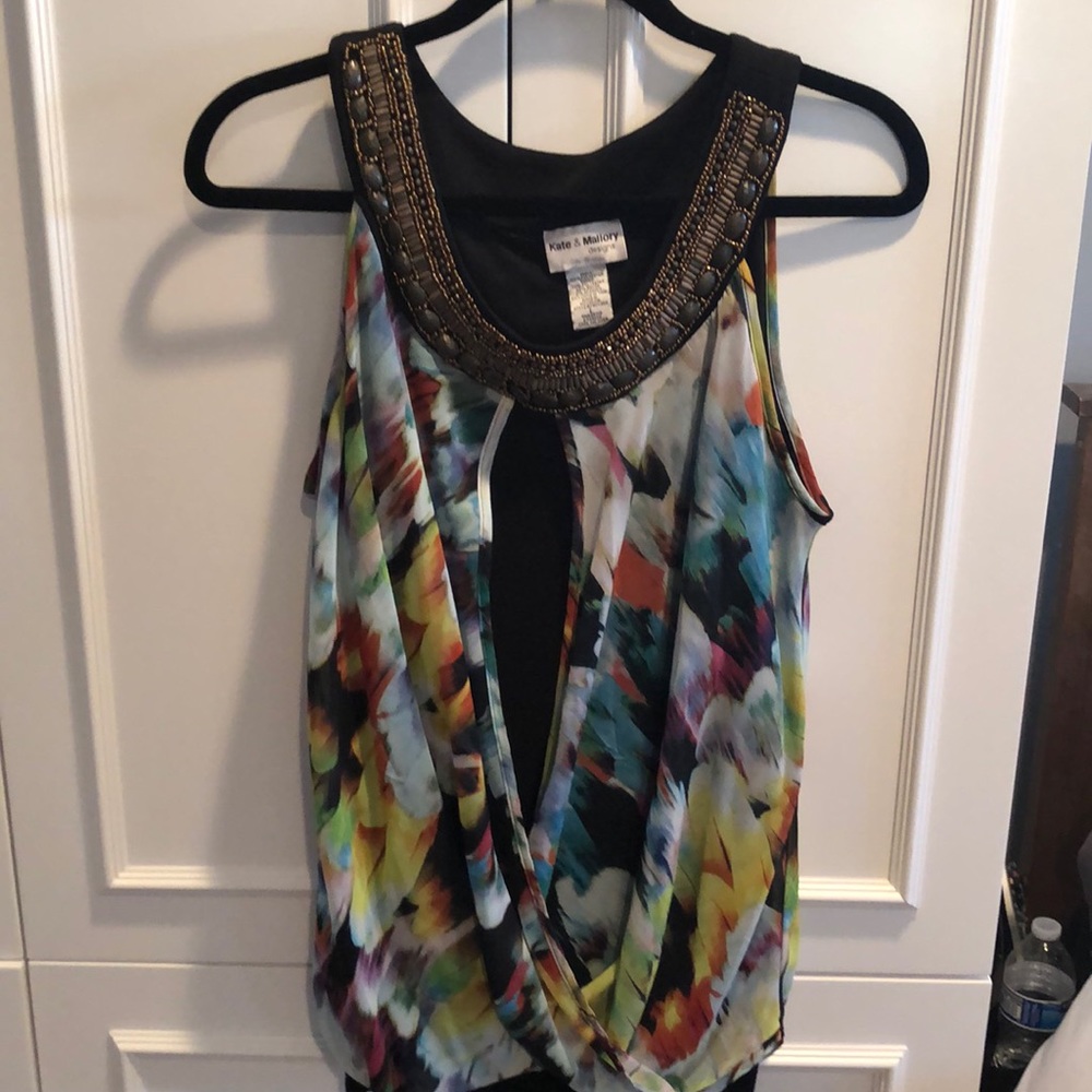 Black tank with sheer overlay
